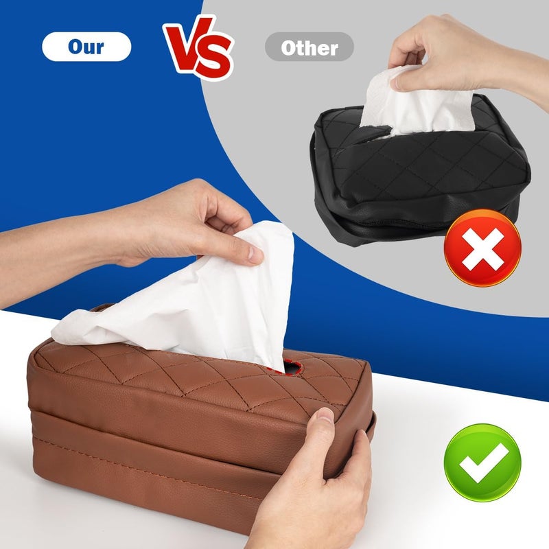 VETERBONE Car Tissue Holder, Standard Tissue Holder for Car Pu Leather Car Napkin Holder, Car Backseat Extra Large Tissue Organization Fit for 120-150 Tissues 9.84'' x 3.94'' x 5.51'' (Matte Brown) - Image 2